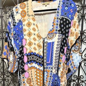 Democracy Purple and Tan Patterned Blouse
